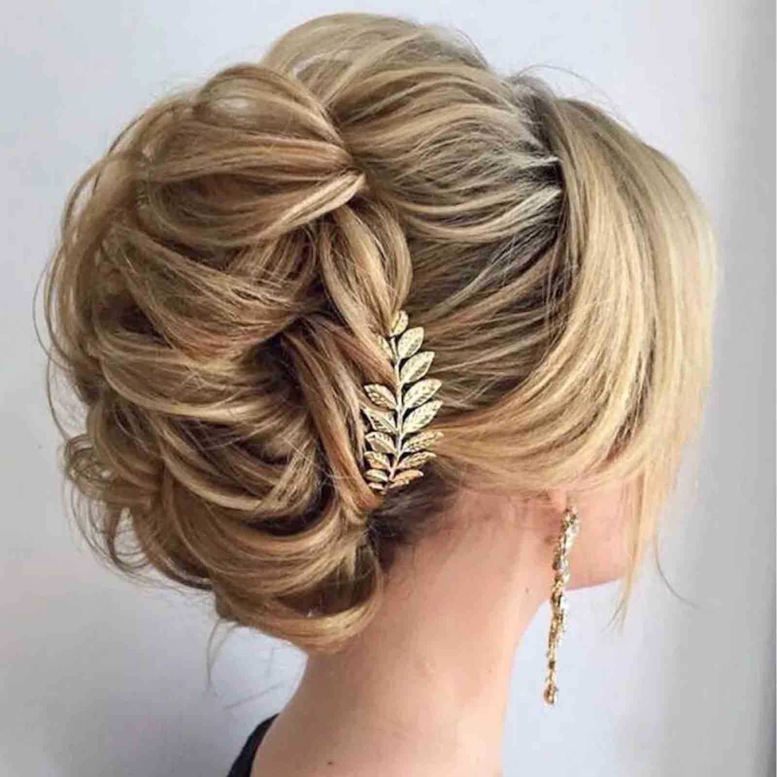 Yheakne, peine para el pelo de novia, pieza de pelo de hoja dorada, tocados de boda, peine lateral de novia, accesorios para el cabello de boda para novia y damas de honor