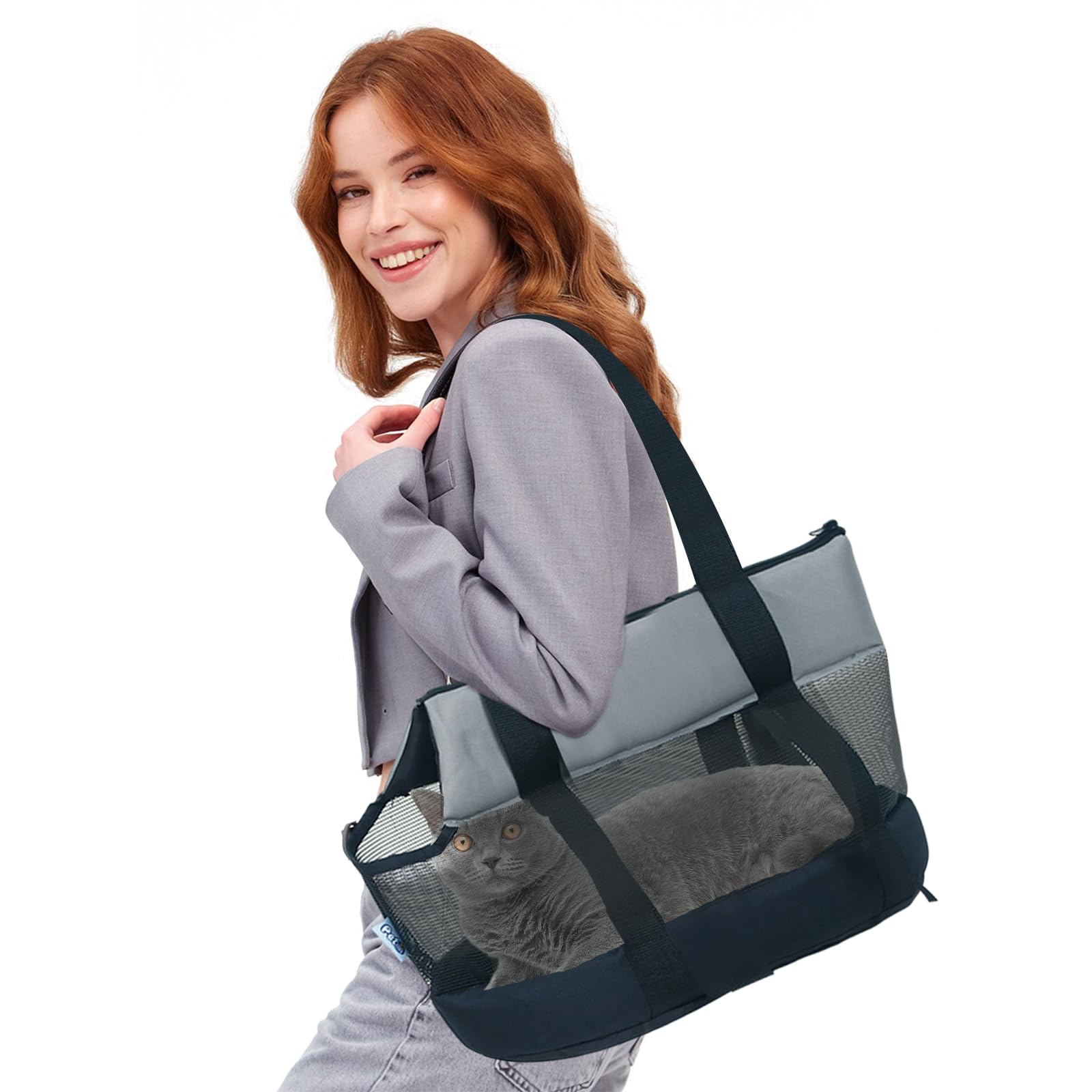 PETCUTE Borsa da Trasporto per Cani e Gatti,Traspirante Borsa da Viaggio per Animali Domestici con Tracolla,Cinghia di Sicurezza Interna,Borsa a Tracolla per Animali Domestici con Pad Rimovibile