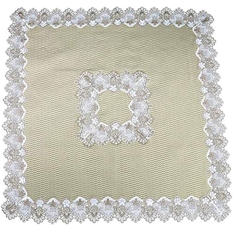 H & A Collection Marina Decoration Vintage Elegant Lace Embroidered Kitchen Dining Tablecloth, Taupe Base with Interlaced Brown and White Lace 36 Inch Square for Small Coffee Tea Table and Nightstand Cover