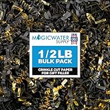 Crinkle Cut Paper Shred Filler (1/2 LB) for Gift Wrapping & Basket Filling - Black & Gold | MagicWater Supply