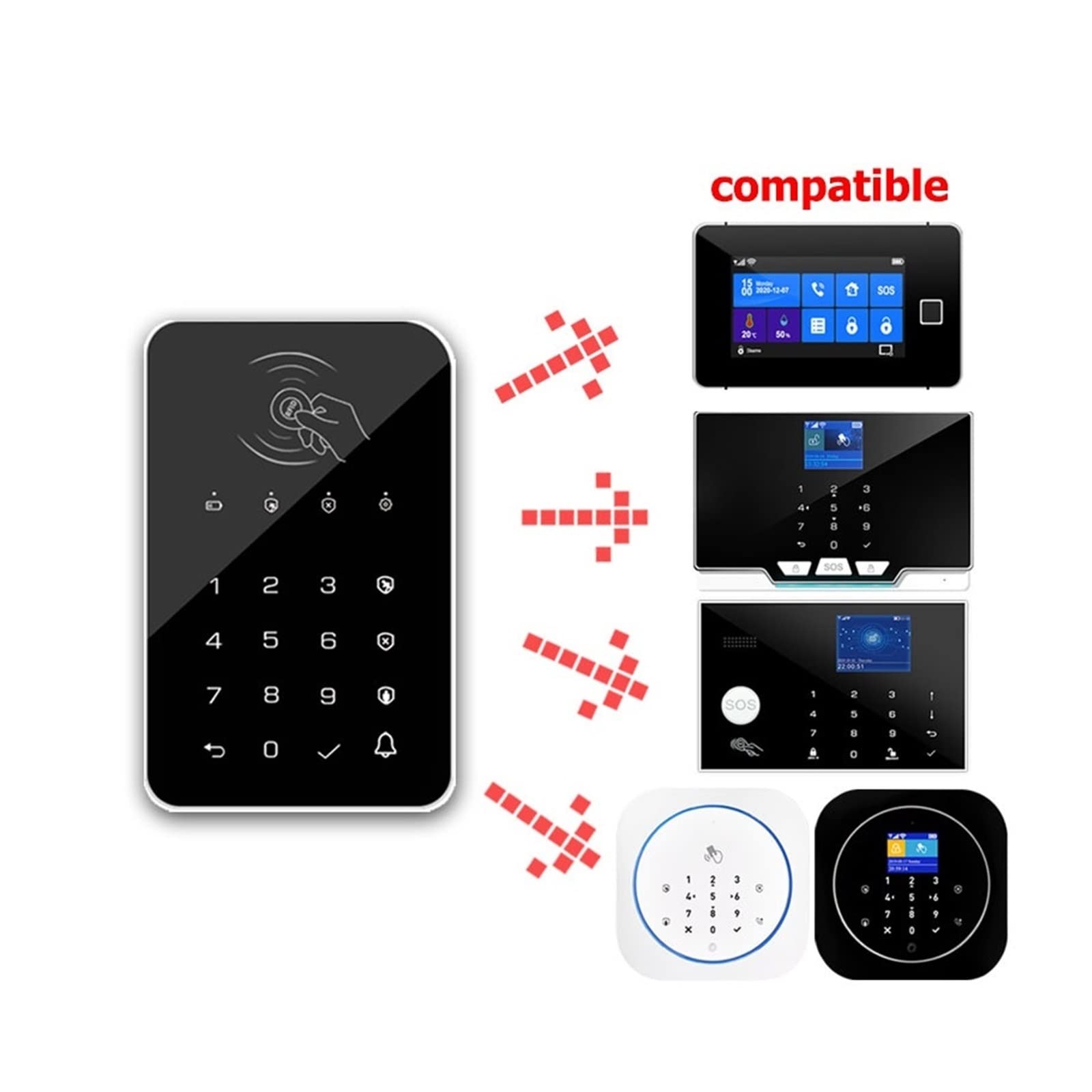 Clavier Tactile Sans Fil 2pcs RFID Bras De Carte Ou Désarmement Le Clavier De Mot De Passe For L'hôte D'alarme À La Maison Intelligente Tuya WiFi GSM Système D'alarme