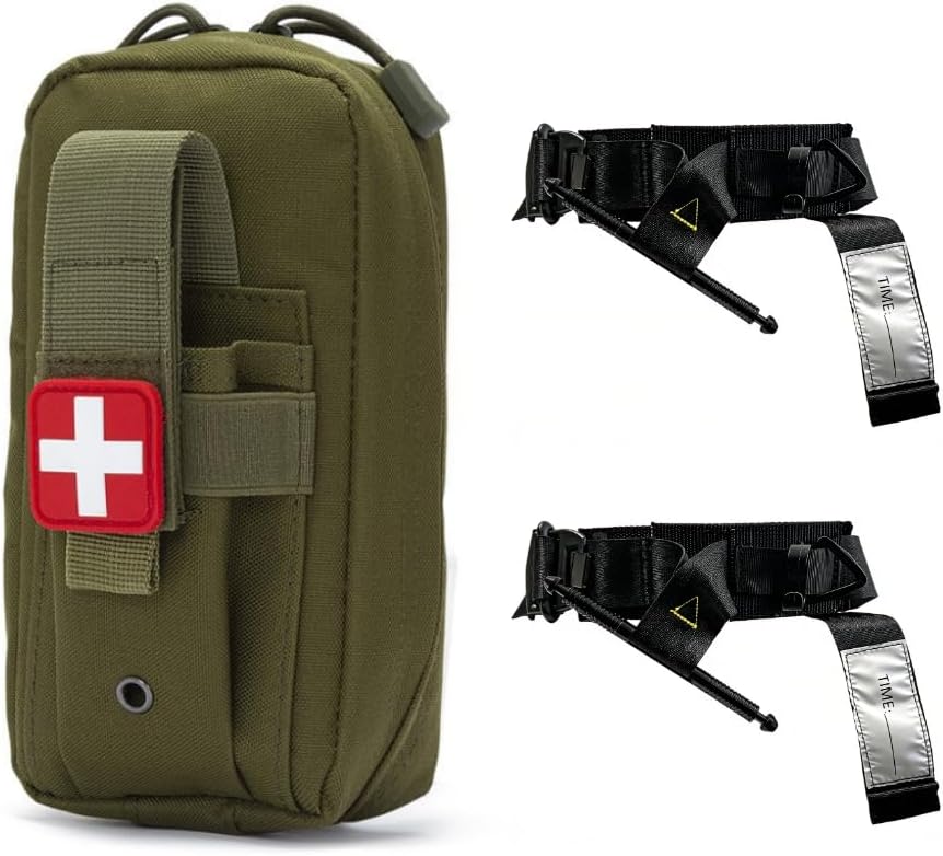 EMT IFAK Tactical First Aid Kit with 2-Pack Tactical Tourniquets, Portable EDC Trauma Kit for Severe Bleeding Control, Emergency Survival & Everyday Carry (Green)
