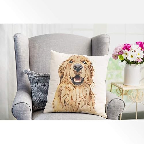 Miniatura 4 de EKOBLA Golden Retriever - Funda de almohada cuadrada para hombres, mujeres, niños, niñas, decoración del hogar, algodón, lino, 18 x 18 pulgadas