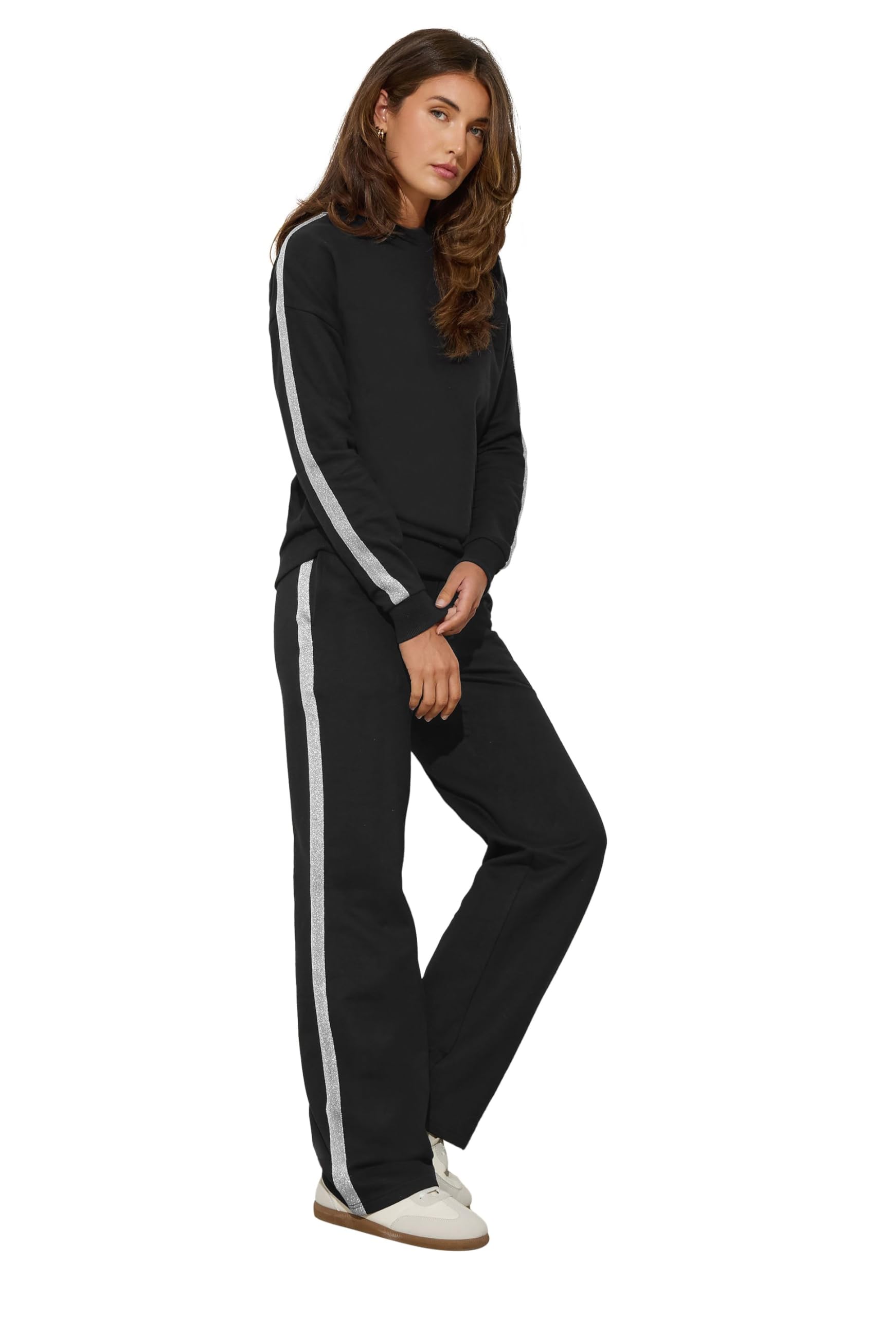 Long Tall Sally Women's Black - Lts Tall Metallic Stripe Wide Leg Joggers