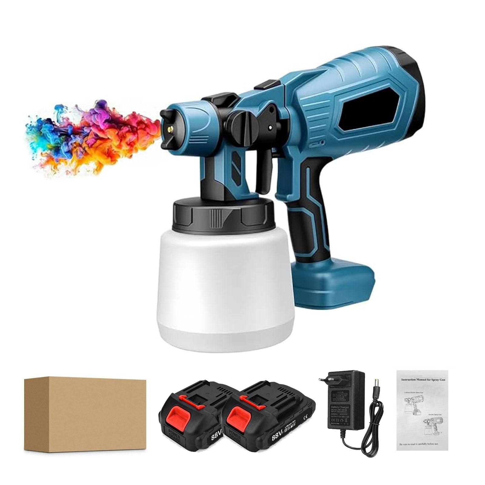 Geekik Cordless Paint Sprayer, Cordless Paint Gun with Battery and Charger, Adjustable Flow & Large-Area Spraying, Easy To Clean, for House Painting, Walls, Fences, Ceilings (Plastic Nozzle)