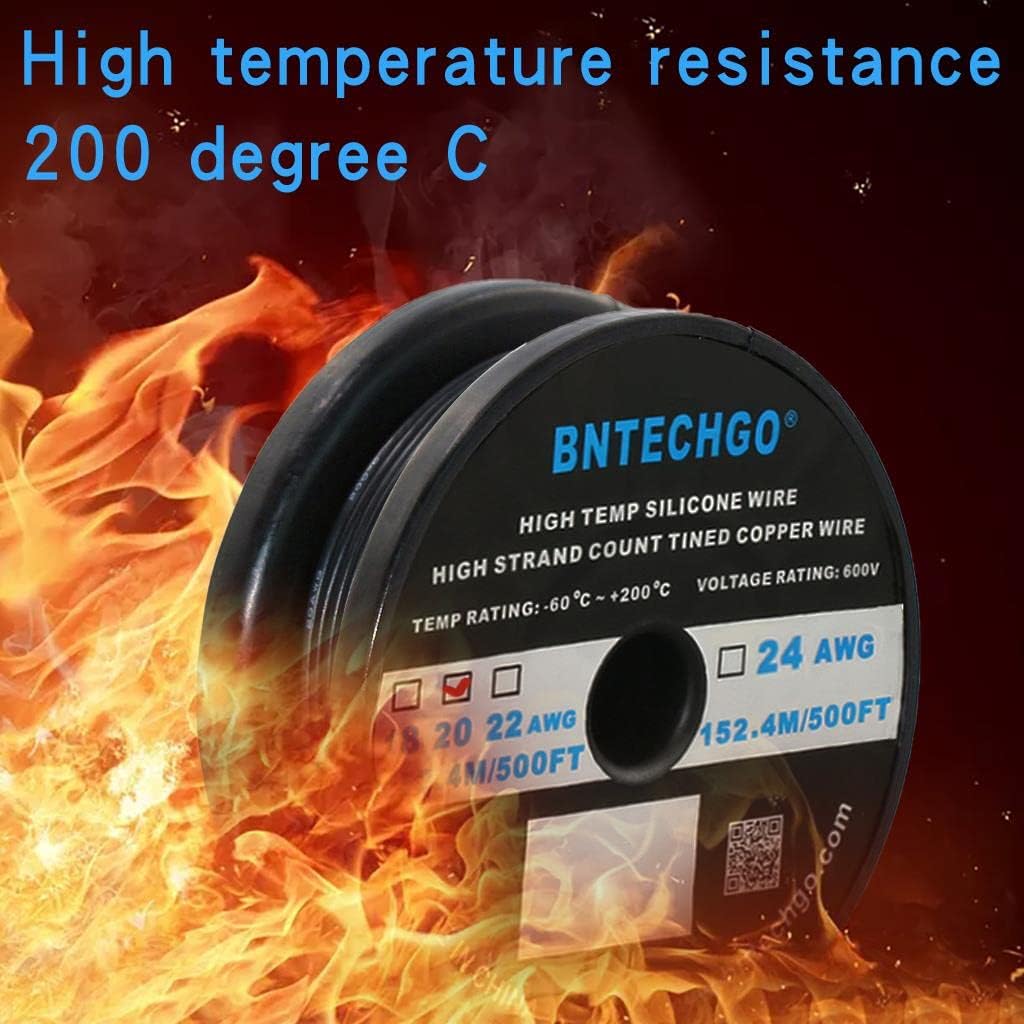 BNTECHGO 20 Gauge Silicone Wire Spool 500 ft Black Flexible 20 AWG Stranded Tinned Copper Wire