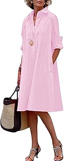 Women's Spring Summer Button-Down Shirt Dress Loose A-Line Midi Shift Tunic Dress - Buy now