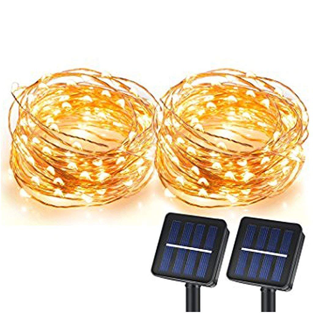 Solar String Lights, Sunlitec 100 LEDs Starry String Lights, Copper Wire Solar Lights Ambiance Lighting for Outdoor, Gardens, Homes, Dancing, Christmas Party 2 Pack