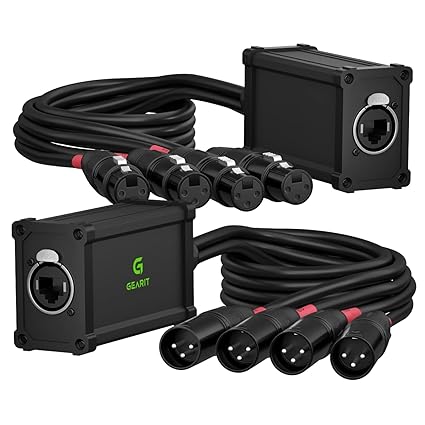 GearIT 4 Channel Snake (2ft Breakout Cable) 3Pin XLR to Ethercon RJ45 Cat5/Cat6 Ethernet Extender - 4 XLR (2 Male, 2 Female) for Live Stage, Sound, Lighting, Audio Recording Studio