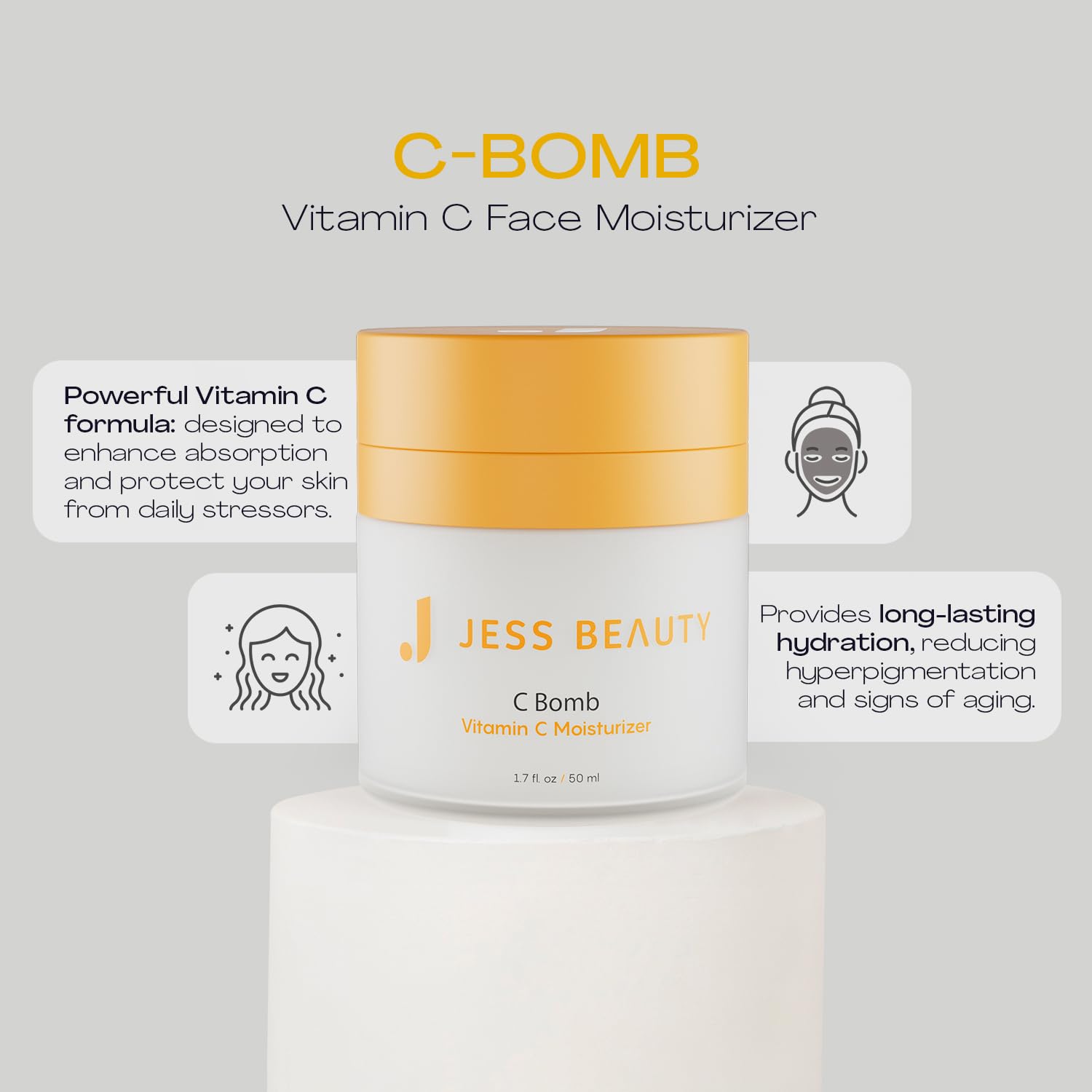 JESS BEAUTY | Skin Care C Bomb Vitamin C Face Moisturizer Even Skin Tone | Hydrating Skincare Face Cream Self Care 1.7 fl oz - Image 2