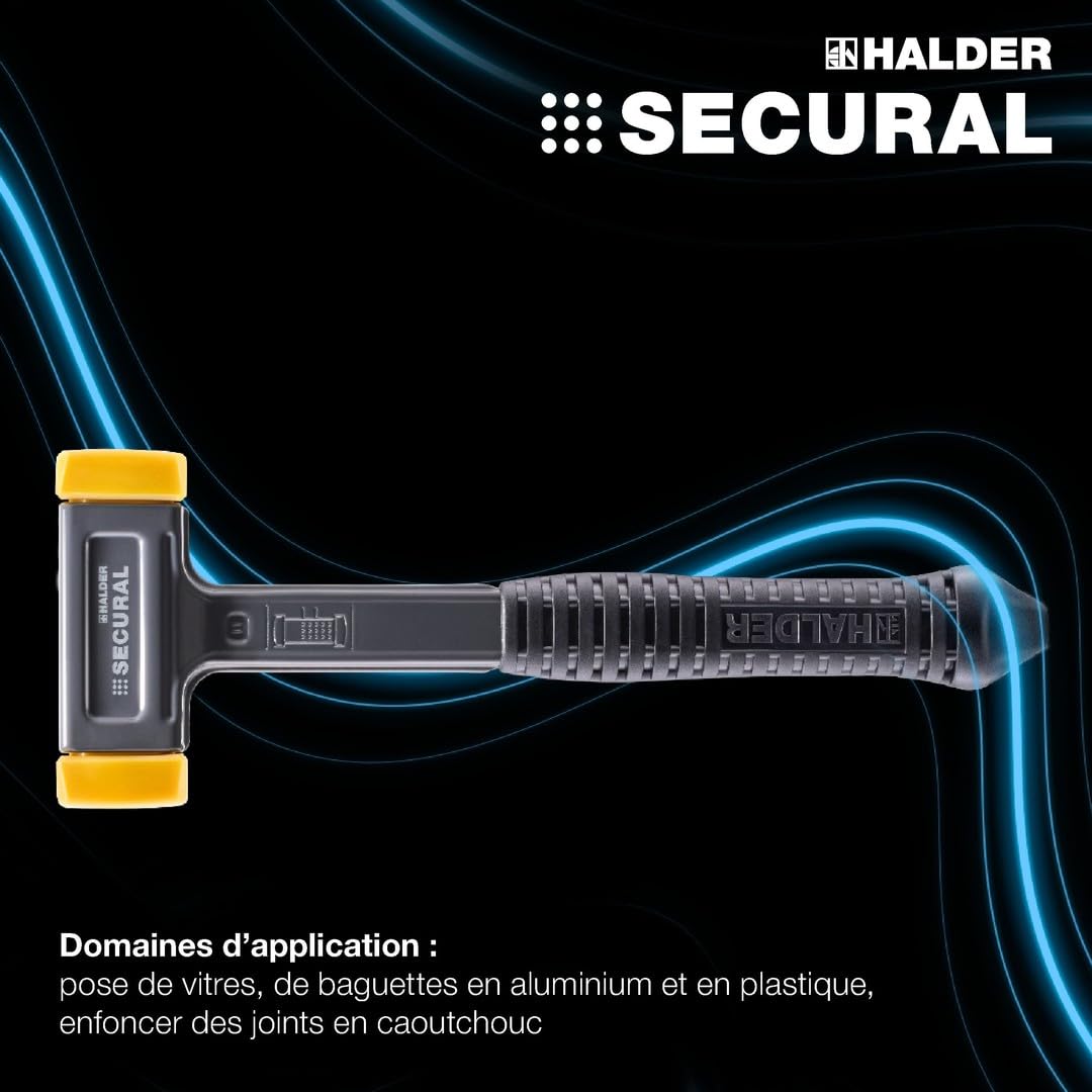 Maillet SECURAL plus, Tête et manche incassables fabriqués dans une seule et même pièce d’acier, embouts rectangulaires, avec extrémité de la poignée spéciale | l=30 mm/b=40 mm | 3380.140