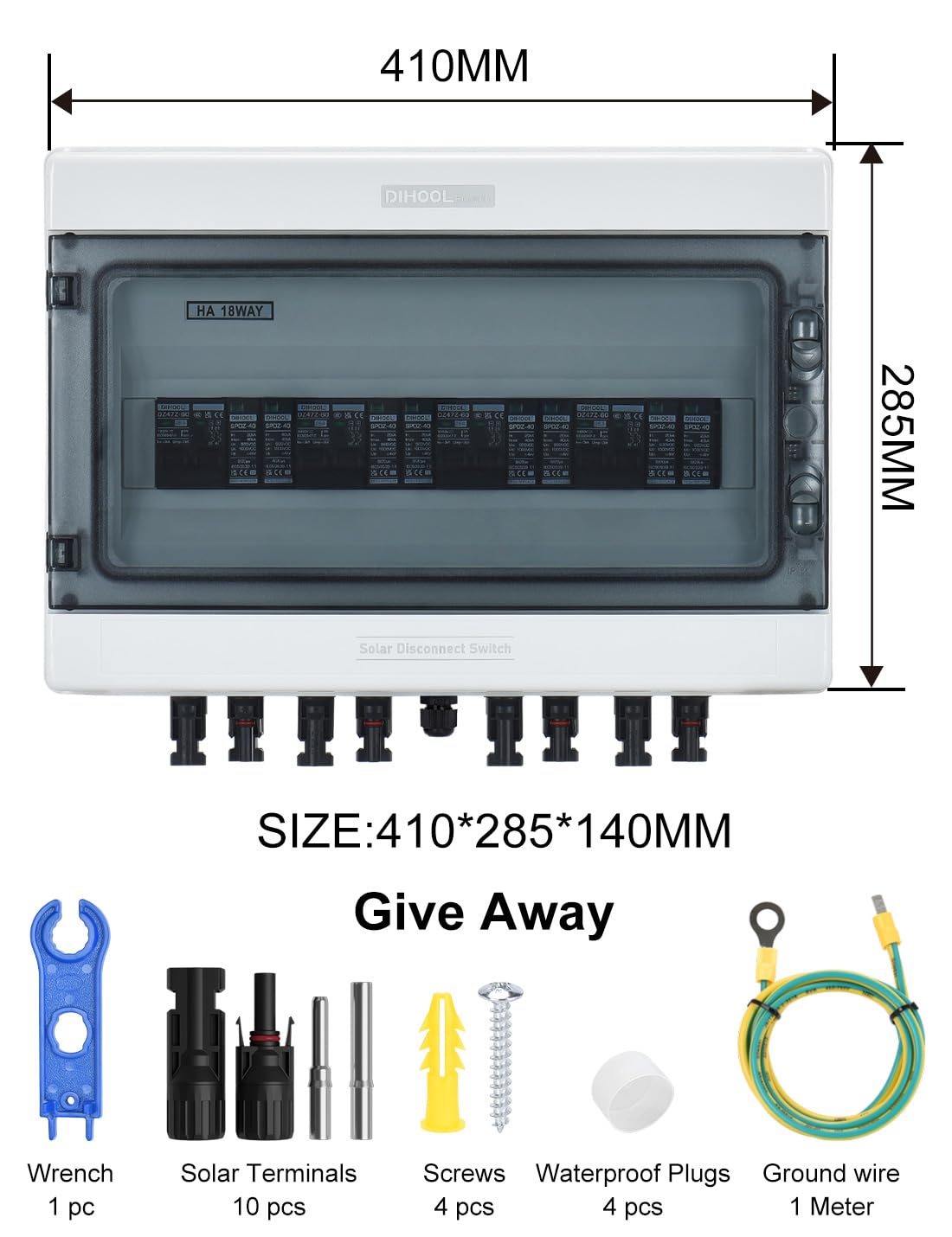 DIHOOL Protection surtension DC PV 4 chaines boitier de connexion solaire pour 4 modules solaires 500W systeme solaire balcon disjoncteur DC 25A installation PV