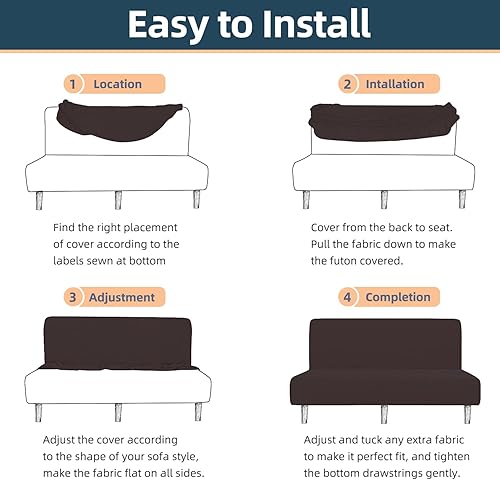 Miniatura 7 de Fundas de futón 100% impermeables, a prueba de fugas, fundas de sofá sin brazos, funda de sofá cama jacquard elástica, funda lavable para futón,