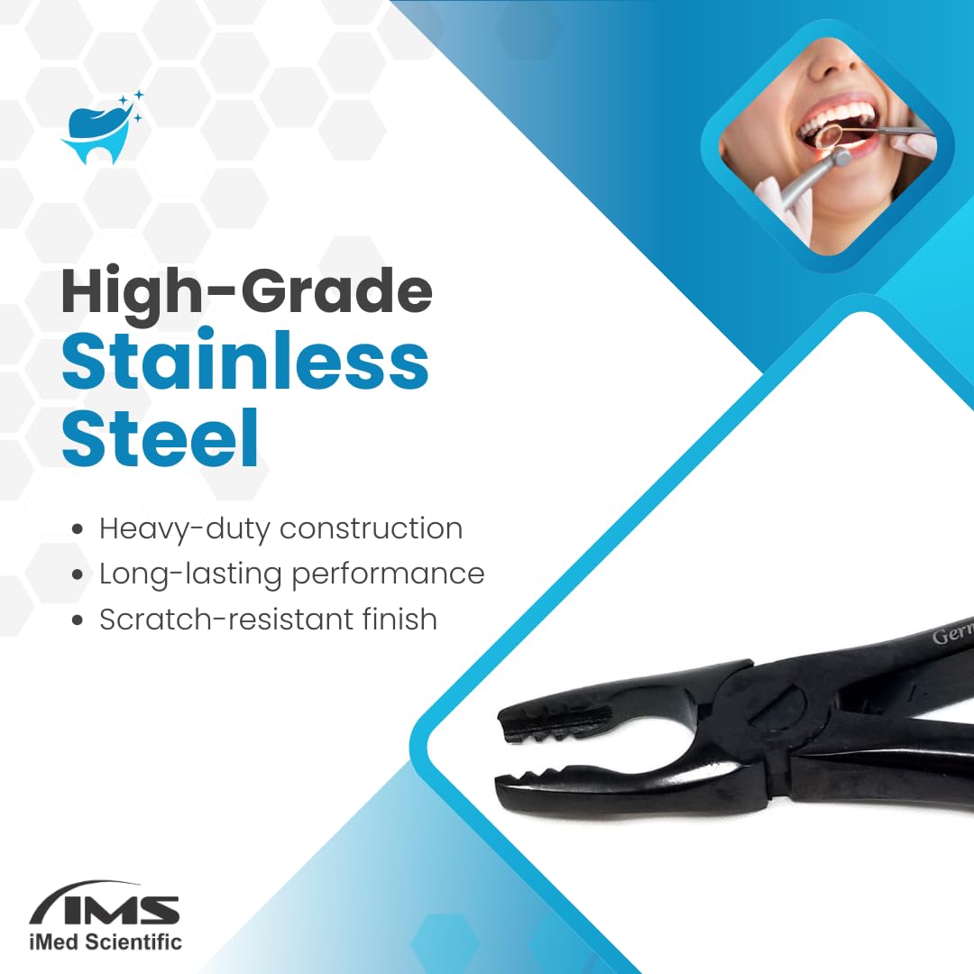IMEDS Black Dental Extracting Forceps #2002AE with Serrated Beaks Lower Molar Tooth Extraction German Stainless Steel Dentist Training Tools