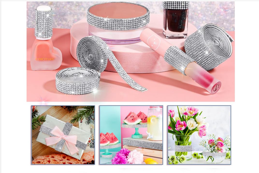 Kryształowa wstążka diamentowa ze strasu 3 metry x 2 cm szeroka diamentowa kryształowa taśma samoprzylepna naklejka DIY projekt rzemieślniczy, jasnoróżowy