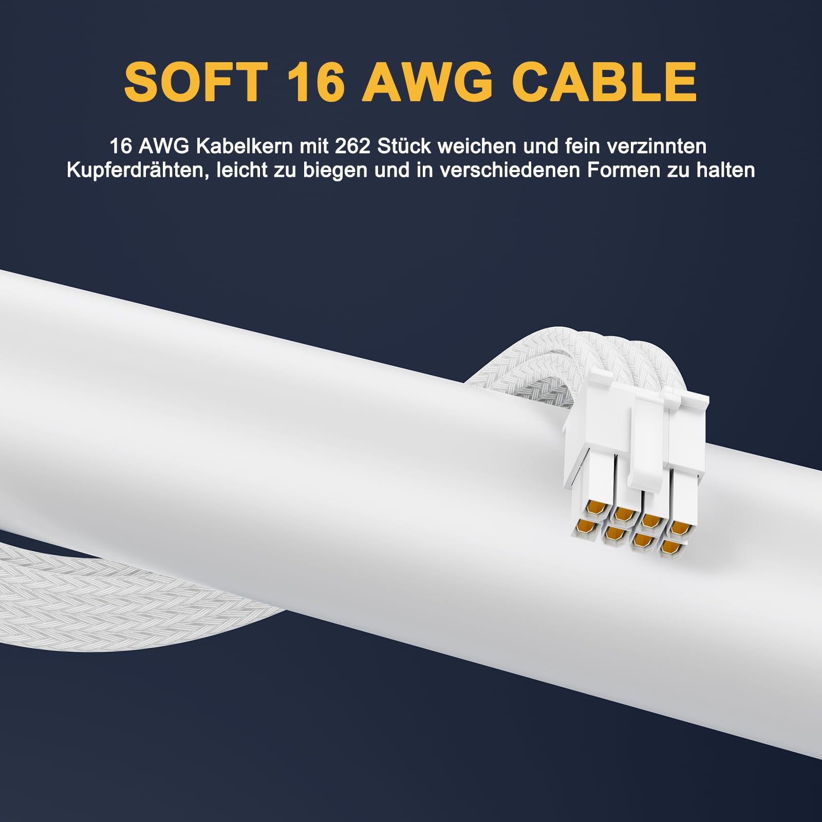 Sirlyr Białe kable zasilacza, łatwe zarządzanie przedłużacz kabla zasilającego Mod - 1x24Pin ATX / 2x8 (4+4) Pin EPS / 3x8 (6+2) Pin Pozłacany GPU, Nylonowa osłona, pełna biała obudowa PC, 6 zestawów