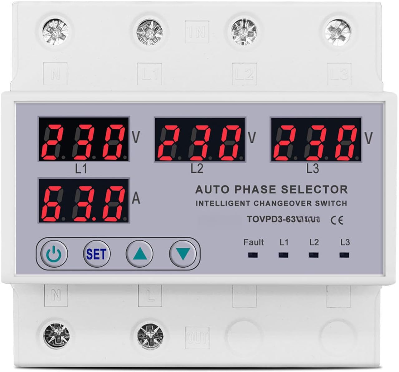 3-Phase DIN Rail Phase Selector Relay 3P N Voltage Current Protection Adjustable Over Under High Accuracy Long Service Life