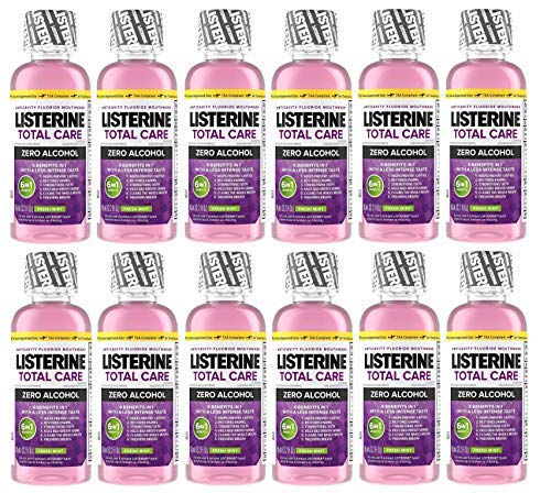 Listerine Total Care Zero Alcohol Mouthrinse, Fresh Mint, Travel Size 3.2 Oz (95ml) - Pack of 12