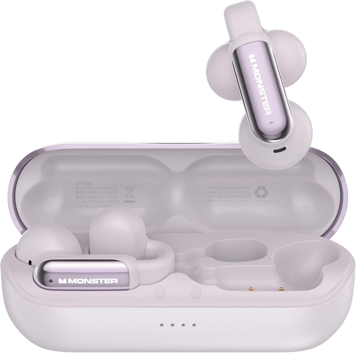 Monster AI Translation Earbuds Open AC601, 3-in-1 Translator Wireless Earbuds, Bluetooth 6.0 Open Earbud with 115 Languages Translation, Real-Time AI & Touch Control Wireless Headphone (Purple)