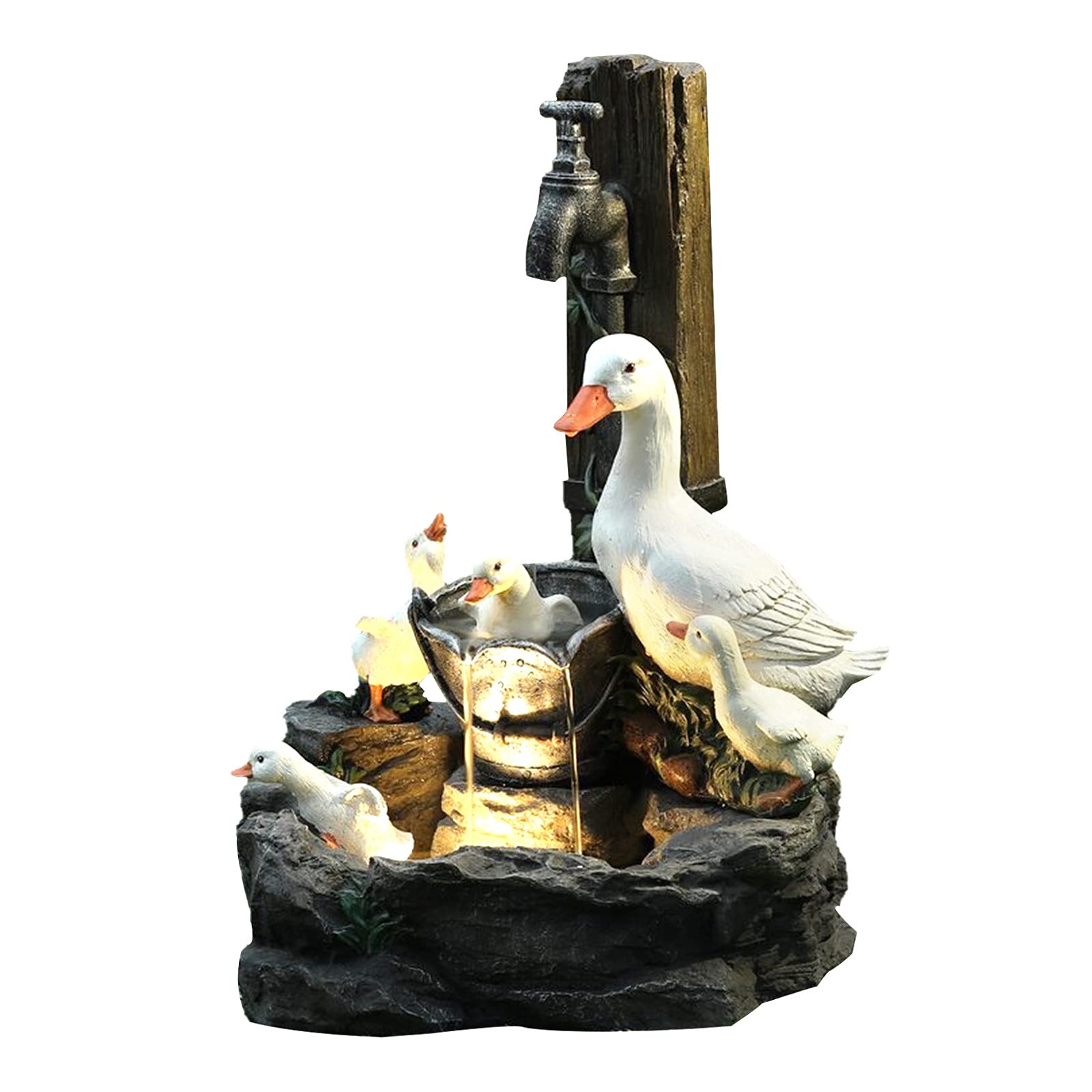 Animal Garden Duck Pressure Water Solar Powered Fountain - Cascading Freestanding Resin Statue with LED Lights, Water Feature Decoration (Without Light)