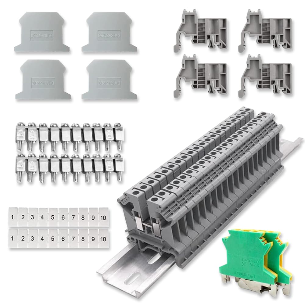 Kit Borniers Sur Rail DIN ST-2,5N 20 Pièces - Bornes De Traversée, Peignes, Rails, Pour Automatisation Et électricité Industrielle