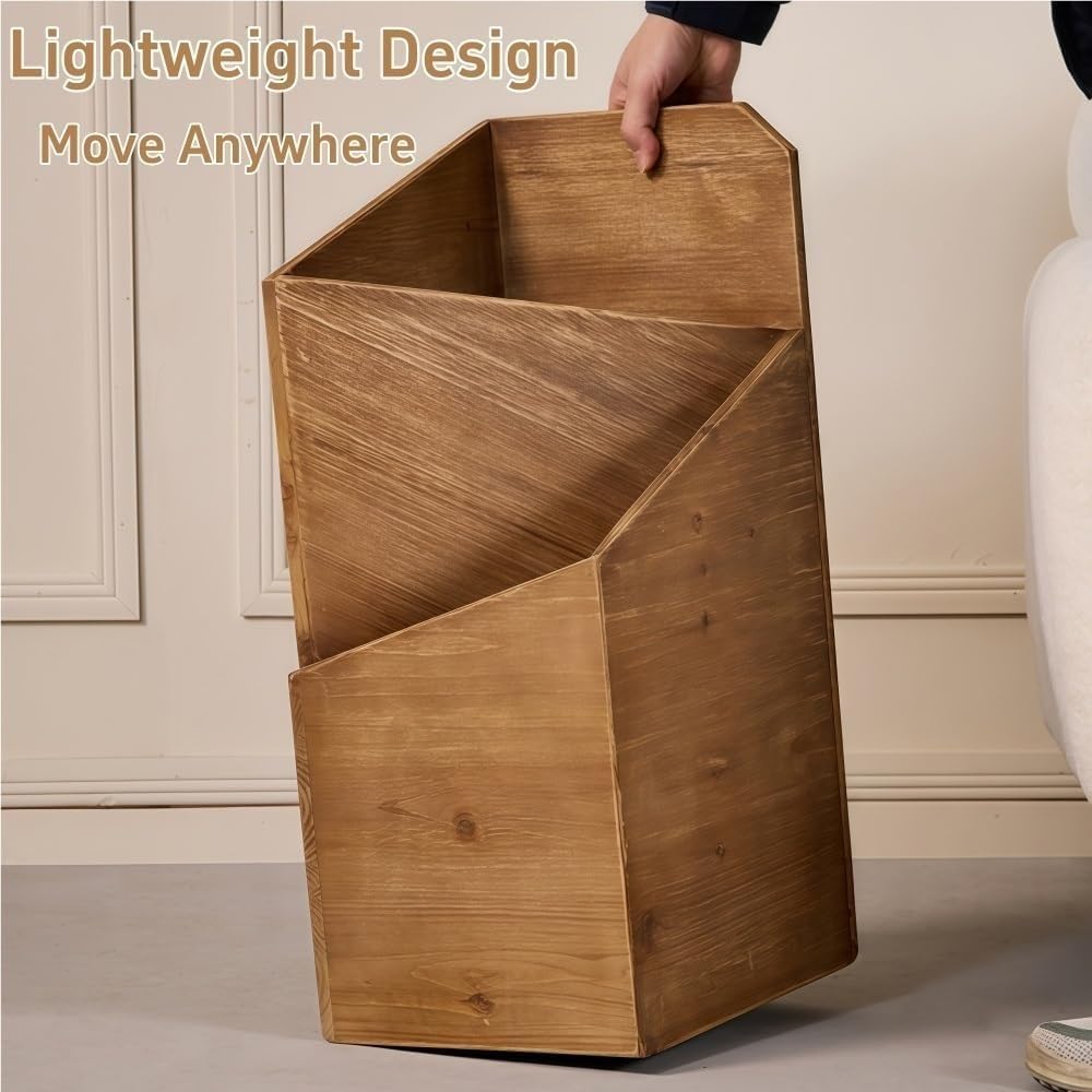 Wooden Triangle Corner Umbrella Stand Retro Log Style Indoor Entryway Umbrella Holder Dual-Layer Storage Organizer Multi Scenario Use