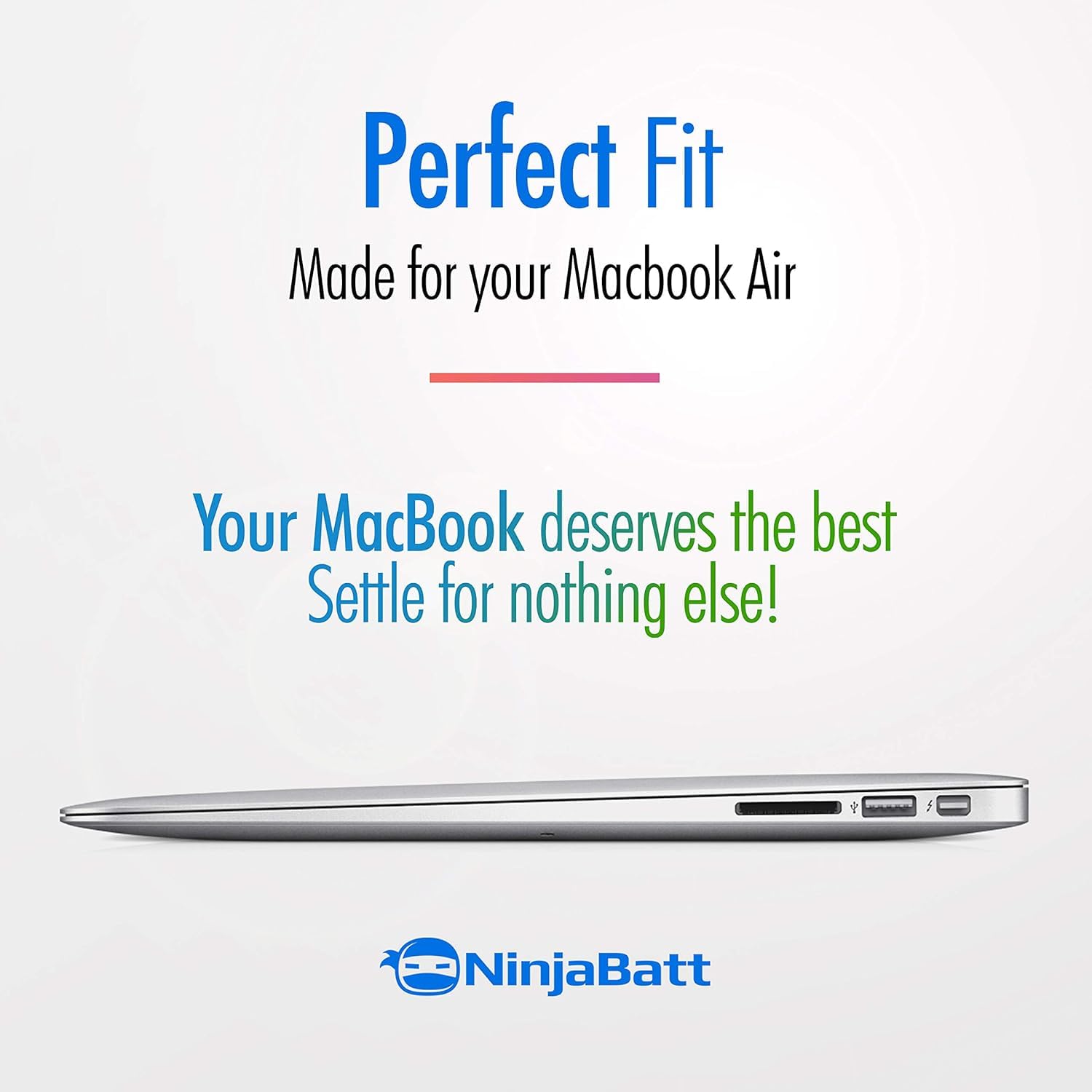 NinjaBatt Batterie A1466 pour Apple MacBook Air 13″ (mi-2012, mi-2013, début 2014, début 2015,2017) A1369 (Version Fin 2010, mi-2011) A1496 A1405 A1377 [7160mAh/54.4Wh/7.6V]