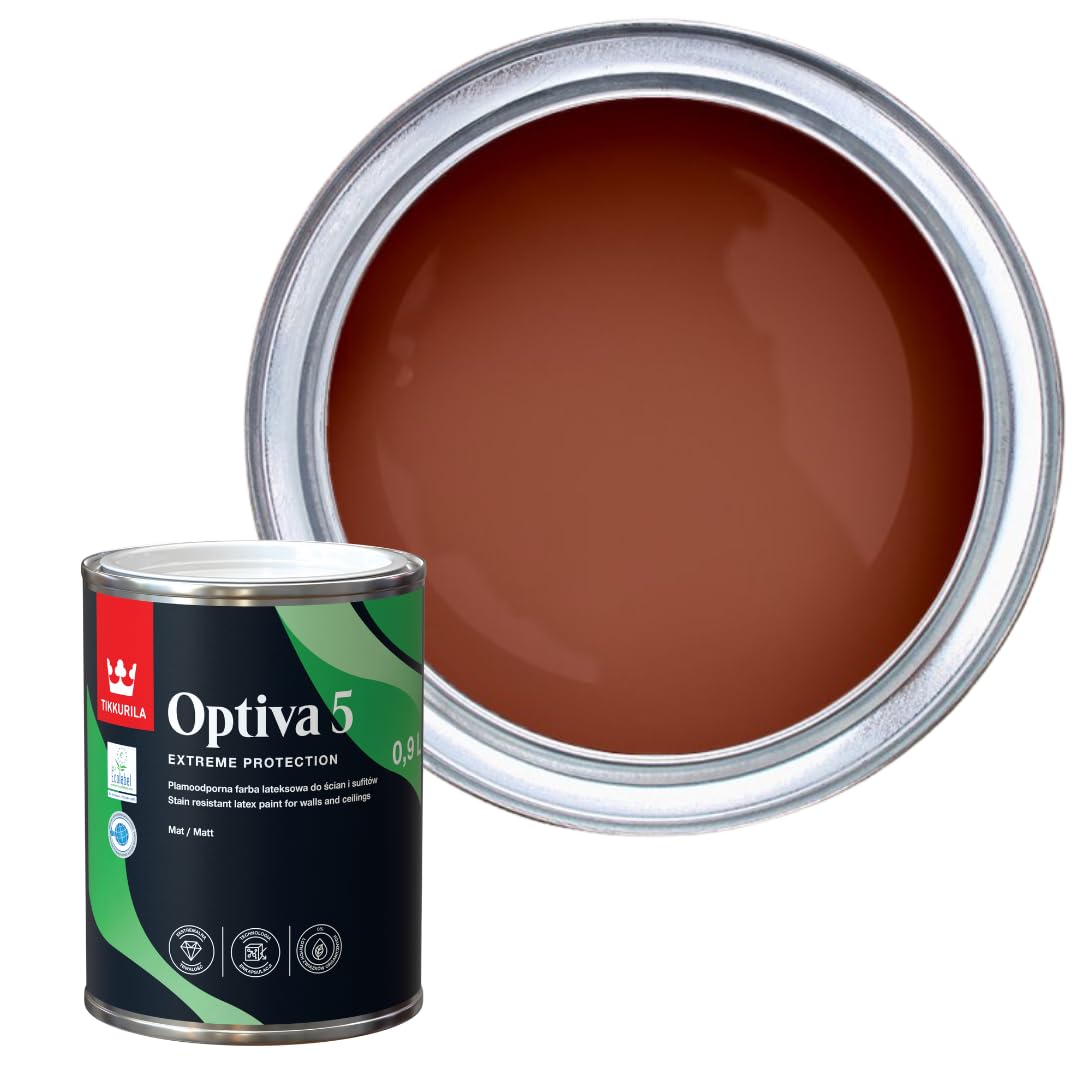 TIKKURILA Optiva 5 Matt Emulsion Paint – Durable, Scrubbable & Easy-Clean for Walls and Ceilings | Zero VOC - 1L Terracotta N405