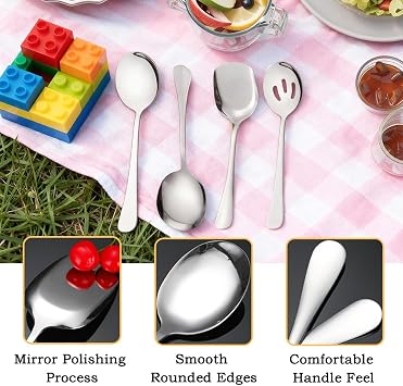 4 Pcs Serving Spoons, Long Handle Buffet Spoon Set