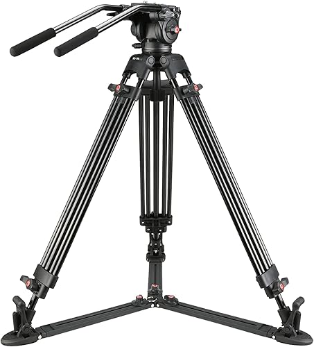 MagicLine 68.7 inch Heavy Duty Aluminum Video Camera Tripod with Fluid Head, 2 Pan Bar Handles, Adjustable Ground Spreader,QR Plate, Max Load 26.5