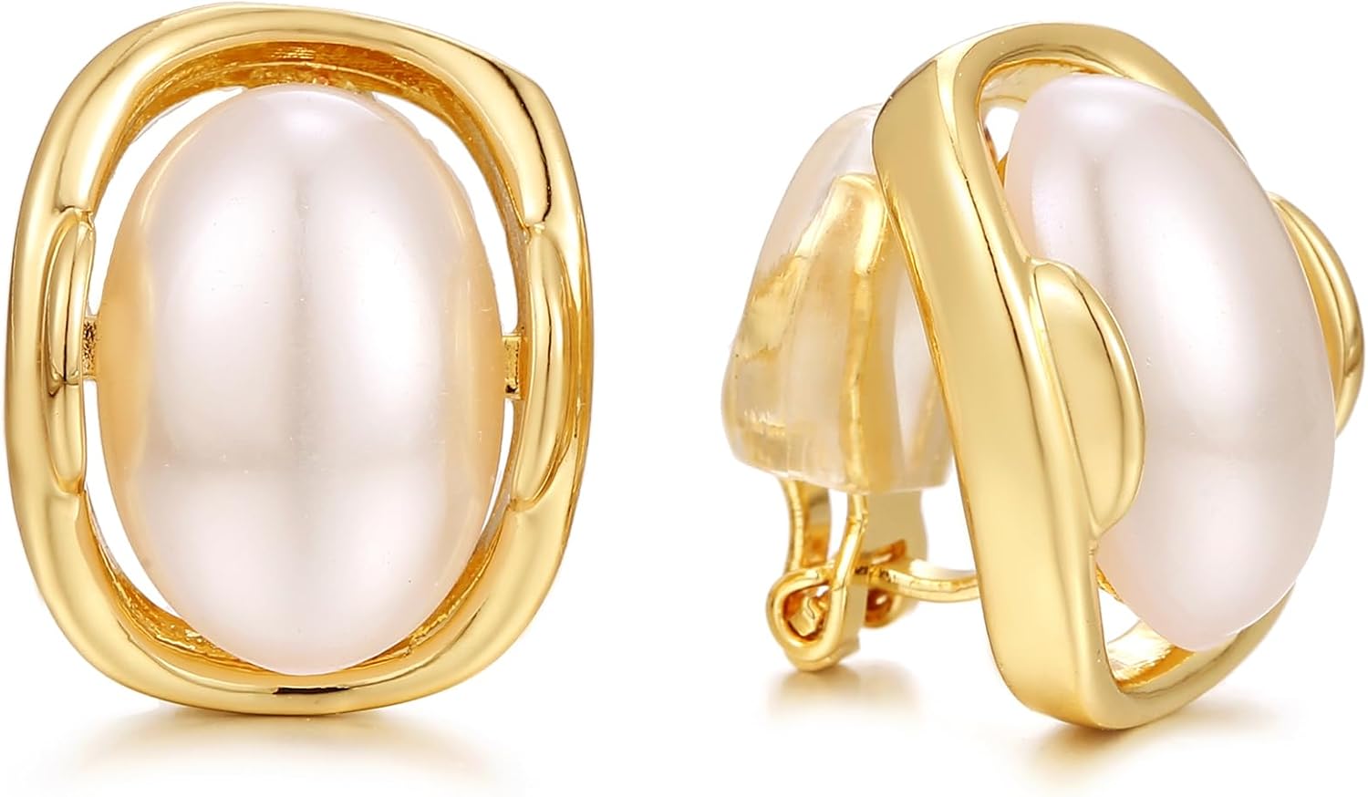 Gold Pearl Clip on Earrings for Women Dainty White Pearl Stud Earrings Non Pierced Ears Jewelry