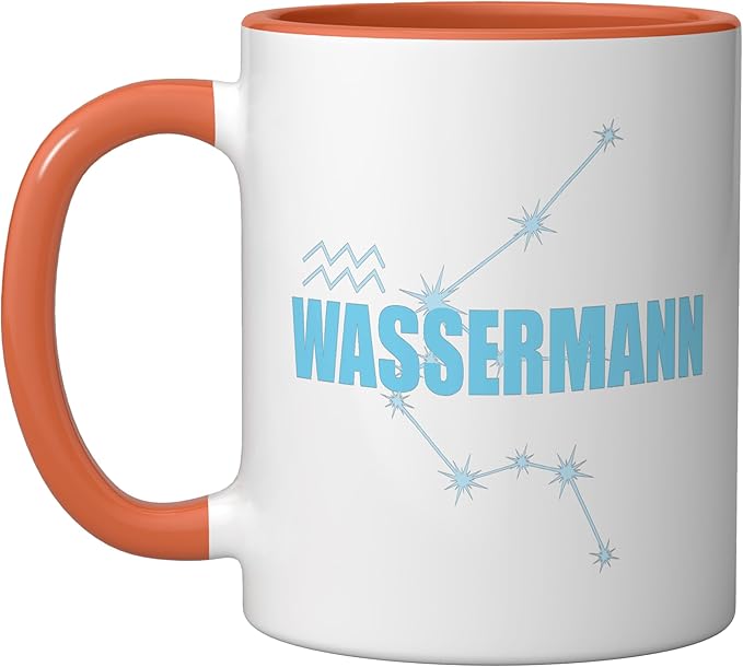 Aquarius Zodiac Sign Aquarius Constellation Ceramic Mug, Orange/White