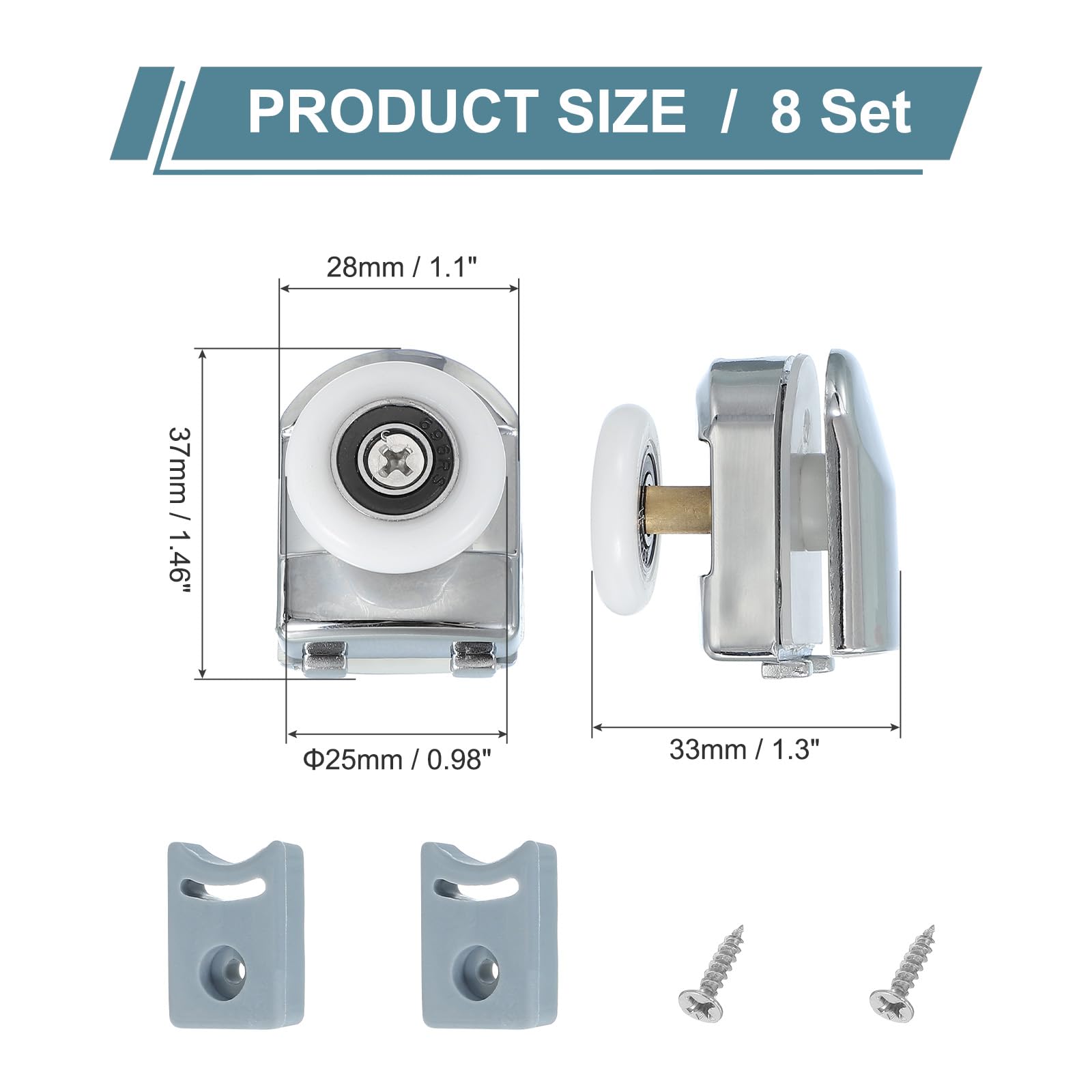 Sourcing Map 25 Mm Shower Door Rollers, Single Shower Door Runners Wheels Pulleys Guides Plastic Top Wheels With Anti Collision Block Screws For Glass Doors 4 6mm Silver 2 Pcs