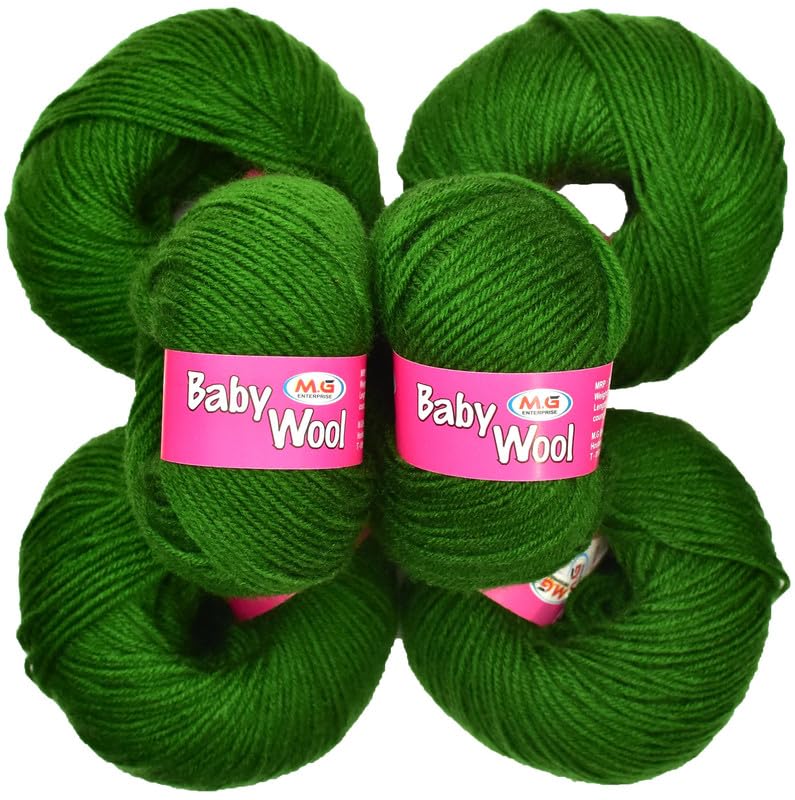 M.G Enterprise M.G Enterprise Yarn 100% Acrylic Wool Leaf Green (6 Pc) Baby Soft 4 Ply Wool Ball Hand Knitting Wool/Art Craft Soft Fingering Crochet Hook Yarn, Needle Knitting Yarn Thread Dyed