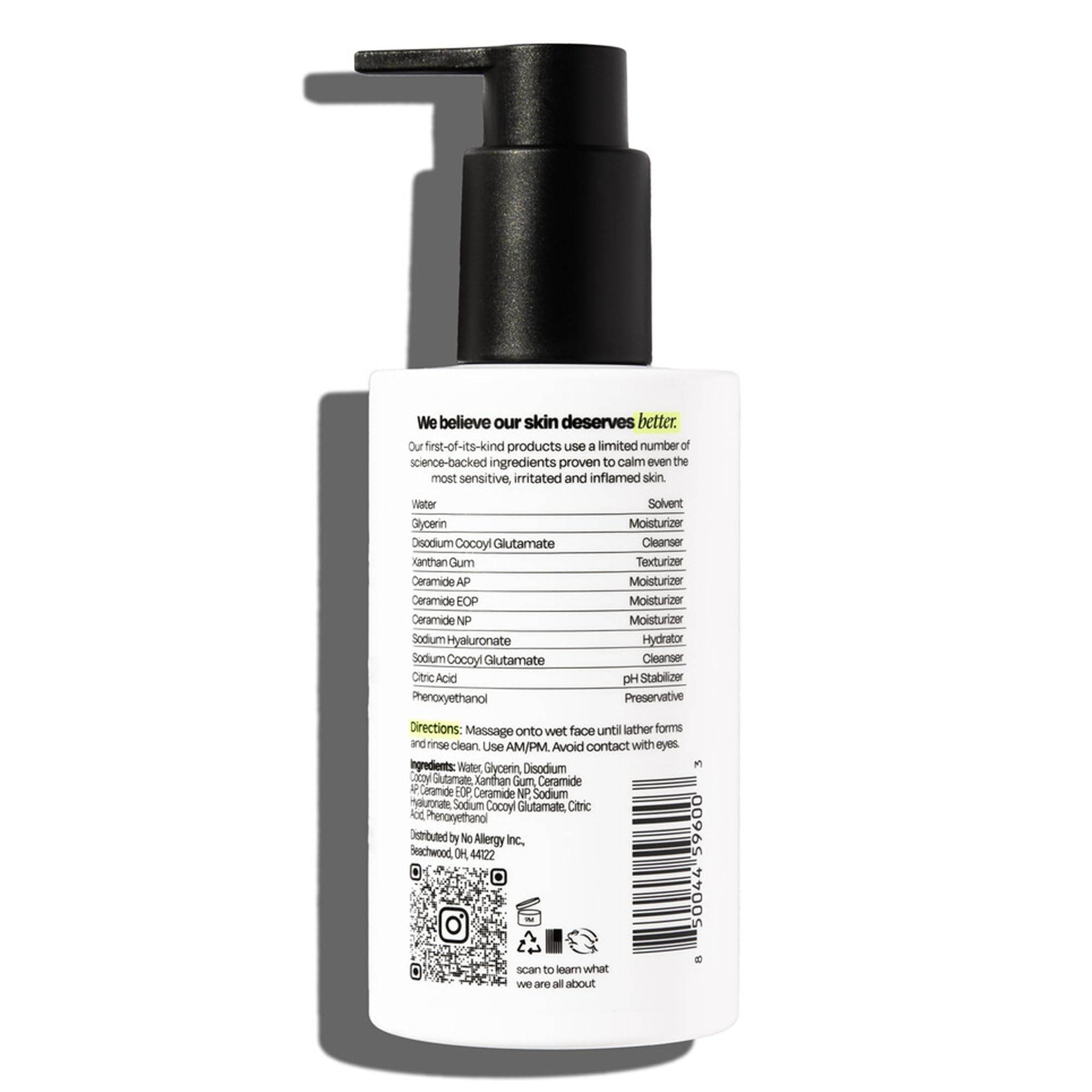 Untoxicated Gesichtsreiniger, sanfter und feuchtigkeitsspendender Gesichtsreiniger für empfindliche Haut, Ceramide, Hyaluronsäure und Glycerin, keine häufigen Reizstoffe, schäumt nicht, seifenfrei