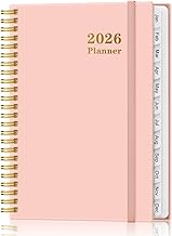 2026 Planner - Weekly and Monthly Calendar Planner from Jan 2026 - Dec 2026, Planner 2026 Spiral Bound with 12 Monthly Tabs, Inner Pocket, Perfect for School Office Supplies, 6.4" x 8.5", Pink