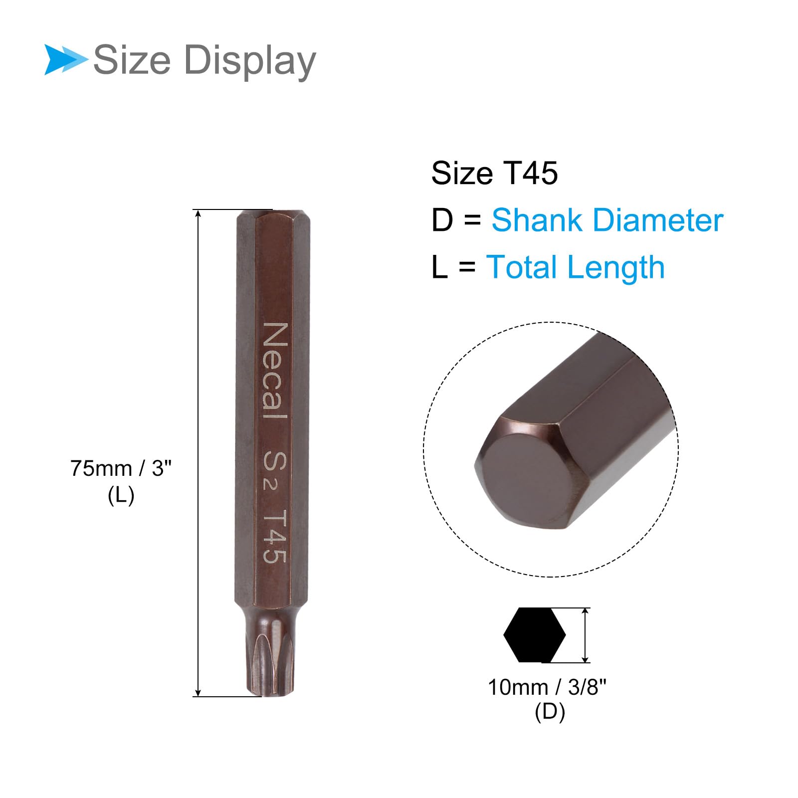 CoCud Torx Screwdriver Bits, 3/8" Hex Shank 75mm Long T45, Magnetic Screw Driver Bit - (Applications: for Car Maintenance) - Image 2