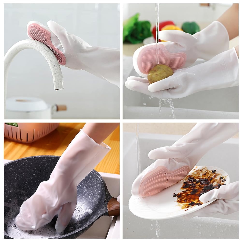Helweet Gants Magiques Silicone 2 En 1 - Gants Vaisselle Avec Brosse Intégrée - Nettoyage Cuisine Sans Rayures - Résistants Chaleur
