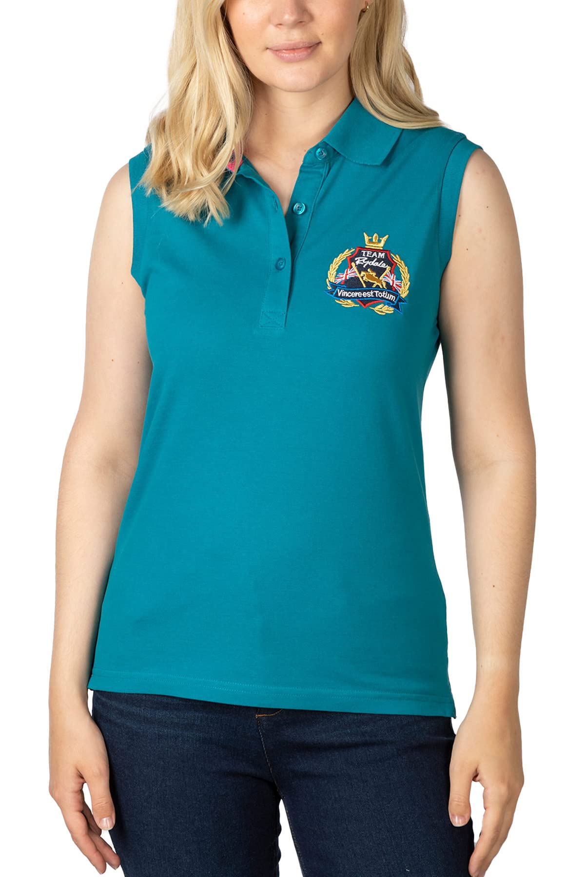Rydale Ladies Sleeveless Polo Shirt Women’s Polo Vest Top 100% Cotton Embroidered T-Shirt (Teal, 12)