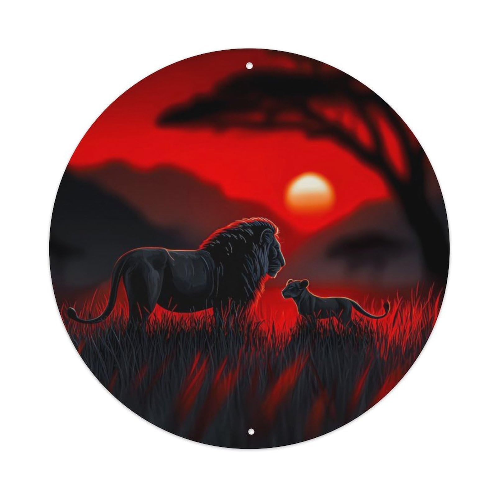 Animal African Lion African Savanna Sunset Vintage Metal Tin Sign Plaque Wall Decor for Cafe, Club Bar, Office, Garden Metal Poster 8x8Inch