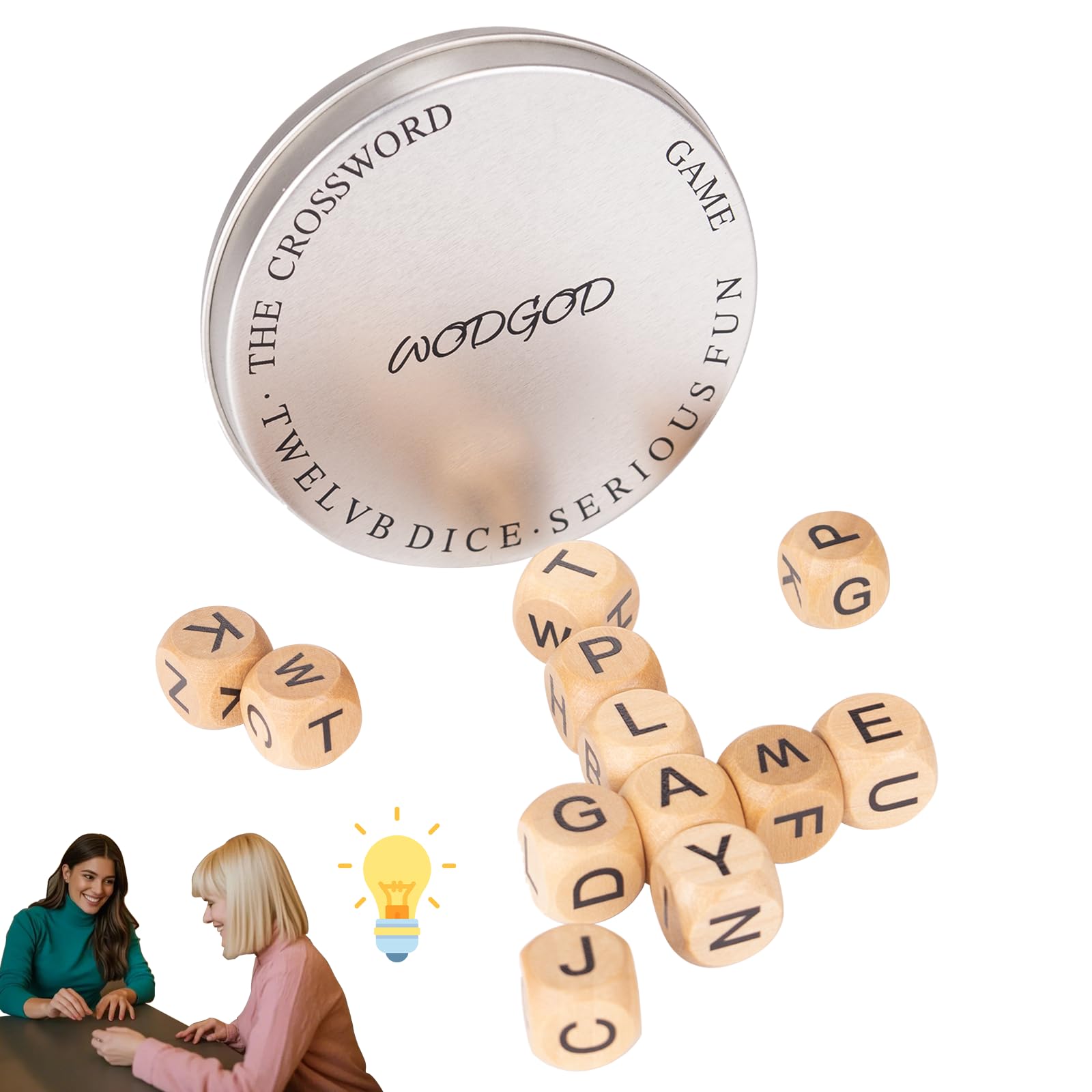 The Crossword Game,Classical Game with 12 Dice Letters, Wooden Letter Tiles Dice Games for Camping,Travel Playing with Case White Elephant Gift Adults