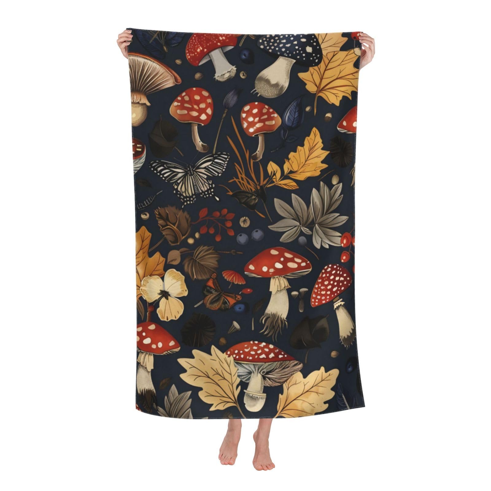 HLBSDM Autumn Forest Beach Towel 31inx51in Mushroom Sand Free Microfiber Bath Towel Ultra Soft Quick Dry Pool Towel Absorbent Towel Lightweight Towel for Swimming Bathroom Decor
