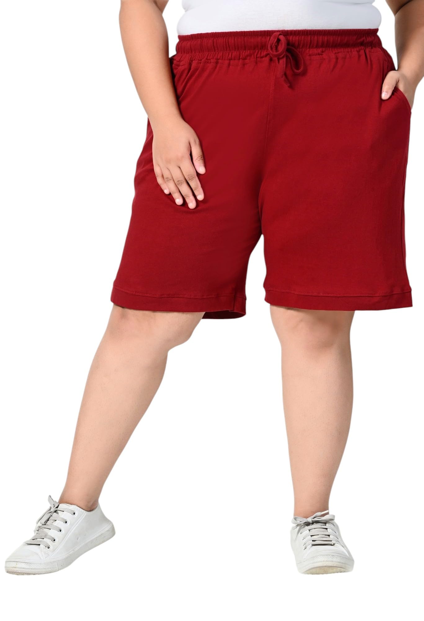 Women's Plus Size Cotton Shorts with Elastic Waist & Side Pockets | Knee Length Comfortable Stretch Casual Bermunda/Short-picture-15