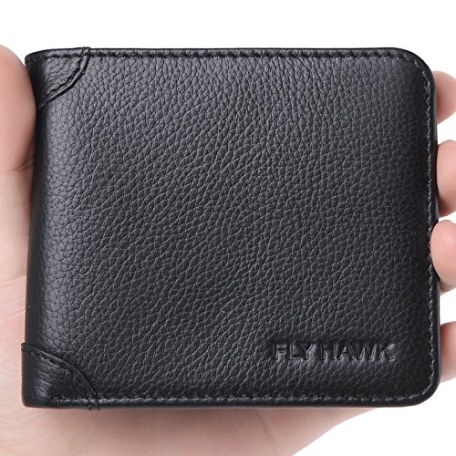 FlyHawk Italian Cowhide Men's RFID Blocking Genuine Leather Bifold Wallet, Mini-rfid Blocking-classic-black, One Size