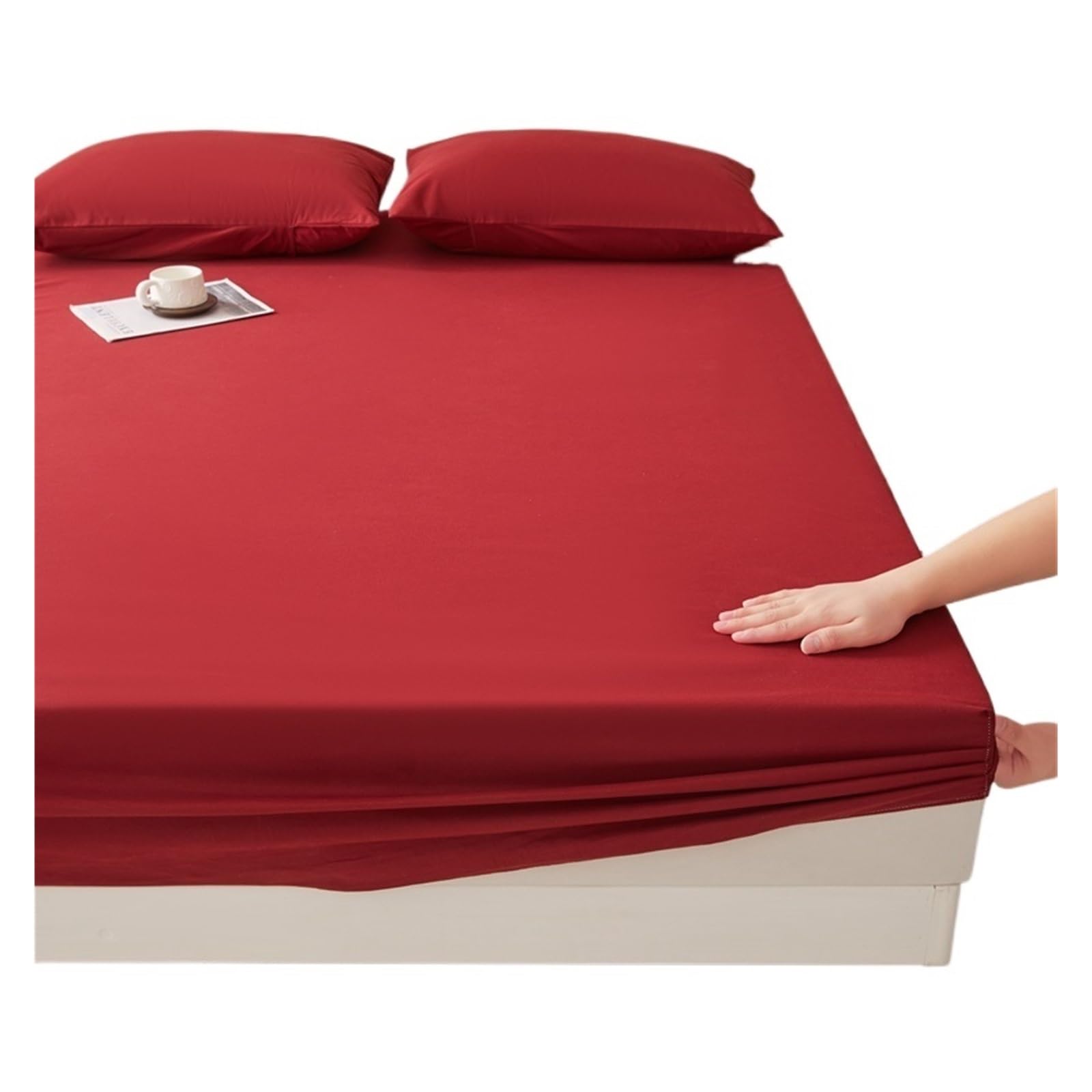 BGHYJKOL Mattress Protector Double Bed Elastic Fitted Sheet Waterproof Couple Double Bed Sheets Linen Mattress Protector(Burgundy,Full)