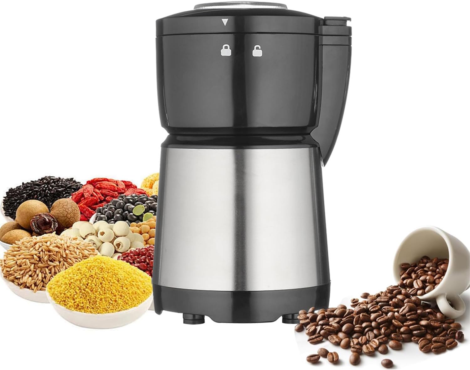 Electric Coffee Grinder, Grain mills, Spice Grinder Electric, Household Small Powder Grinding Machine, Herb Grinder, Multifunctional Grinding Machine with 304 Stainless Steel Blade