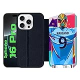 Générique Etui à Rabat pour iphone 16 Pro - erding haaland Pop Art Foot - Simili-Cuir - Noir