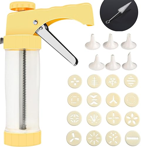 Prensa de galletas, prensa de galletas Spritz para hornear, kit de pistola de prensa de galletas gruesas con 16 discos y 6 puntas de glaseado,
