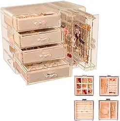 LM Organizador Expositor de Brincos, Colares e Joias com 4 Gavetas Acrílico Moderno