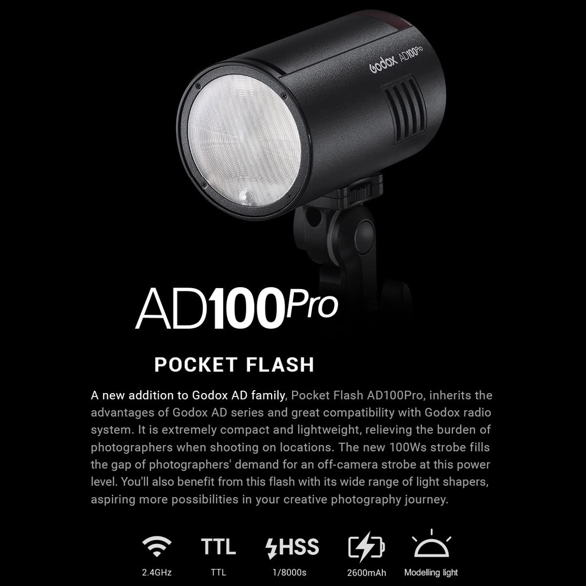 Godox AD100Pro Pocket Outdoor Flash Strobe TTL HSS Monolight,Full Power,0.01-1.5 - View #9